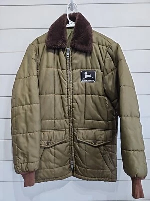 Vtg John Deere Puffy Puffer Trucker Tractor Farm Work Jacket Coat Mens Medium - Image 1 of 4