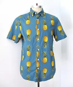 Nueva con etiquetas Camisa Hawaiana Antigua Azul Marino Amarillo Piña Elastizada Algodón Incorporada Flex M - Imagen 1 de 6