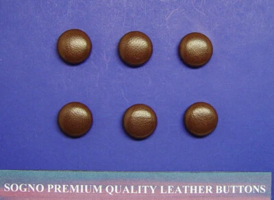 6 MADE IN USA medium drk brown 5/8" genuine leather covered buttons, metal loop - Image 1 of 4