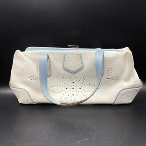 ANTONIO MELANI Off White Blue Nubuck Leather Purse Shoulder Bag, Perforated - Picture 1 of 16