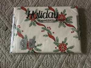 Weihnachten Tischdecke Weihnachtsstern Stechpalme Beere 52" x 70" Flanell Rückseite Vintage von Lisa - Bild 1 von 24