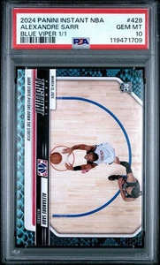 2024 Panini Instant Alexandre Sarr Rookie Blue Viper 1/1 PSA 10 Gem Mint #428 - Picture 1 of 2