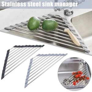 Triangle Drain Rack Stainless Steel Bowl Rack for Kitchen Sponge Rag - Picture 1 of 12