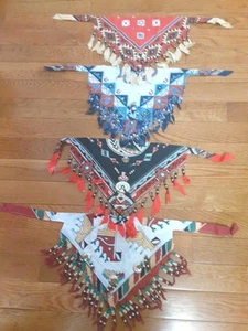 Lot Of 4 Concho Fringed Beaded Scarf Bandana Neck Wrap SouthWestern Hand Crafted - Picture 1 of 9