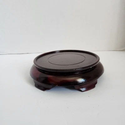 Soporte de exhibición de madera chino tallado a mano pedestal redondo bonsai tetera jarrón base Foto 1 de 4