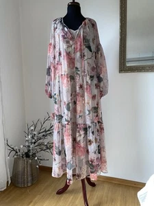 H&M Kleid Maxikleid mit Unterkleid Chiffon Blumen Rüschen Boho Gr S M wie Neu - Bild 1 von 10