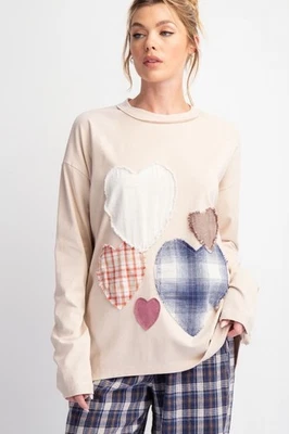 Nuevo Caballete Mujer Manga Larga Top Camisa Grande Tostado Corazón Sudadera Parches Boho Foto 1 de 4