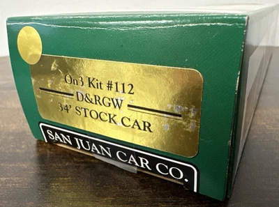 San Juan Car Co. On3 Scale Kit #112 D&RGW 34' Stock Car w/Trucks & Decal NIB! - Image 1 of 4