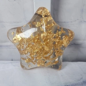VTG Lucite Acrylic Star Shaped Paperweight Gold Color Flecks MCM Decor Piece - Picture 1 of 4