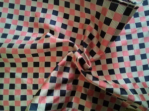 Small Offcut Remnant Woven Repp 100% Silk Check Rib Fabric Pink Navy White - Picture 1 of 6