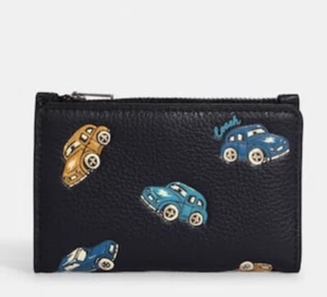 Coach Leather Car Print Slim Bifold Card Wallet in Midnight Multi New - Picture 1 of 7