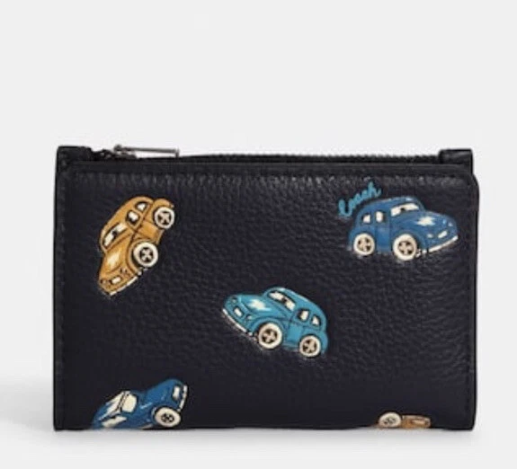 Coach Leather Car Print Slim Bifold Card Wallet in Midnight Multi New - Image 1 of 4