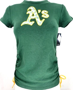 NEW Oakland A's Athletics Green New Era Tie Sides Rouched SS Tee Shirt Women's S - Picture 1 of 9