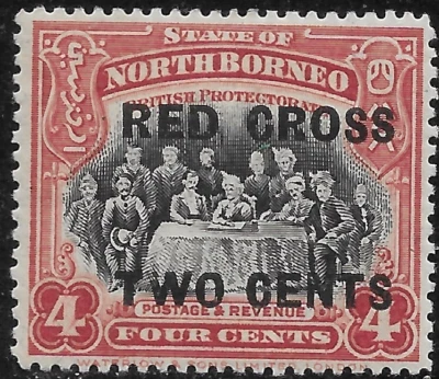 Borneo del Norte 1918 #B17🔥Protectorado Británico MvLH OG VF Reunión/Cruz Roja Foto 1 de 2