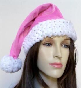 Christmas Santa Claus Hat Cap MEDIUM Pink with Silver Sparkle Sexy Holidays NEW