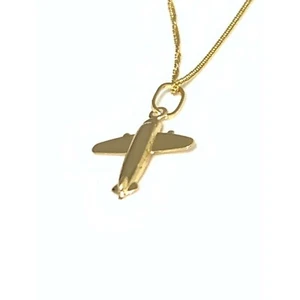 18K Gold Necklace Chain 18 inches Airplane Pendant Charm Fine Jewelry 1.83 grams - Picture 1 of 9