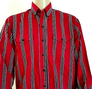 Vintage Wrangler Western Shirt Mens 17 35 Regular Fit Cowboy Cut Red Stripe XL - Picture 1 of 10