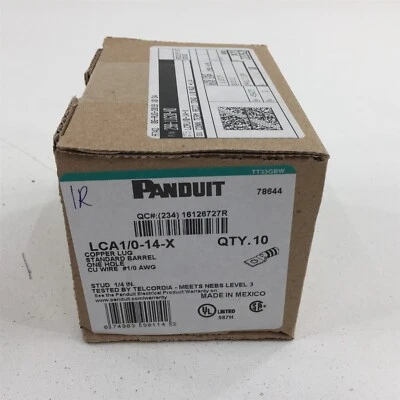 (10) Panduit LCA1/0-14-X Copper Lug Standard Barrel One Hole #1/0 AWG -Box of 10 - Image 1 of 4