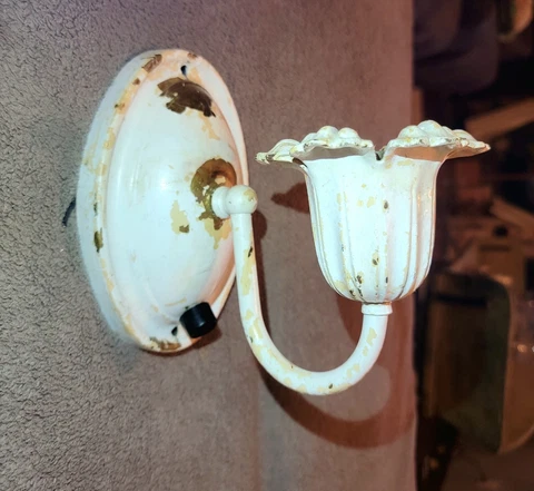 Vintage Painted Cast Aluminum & Cast Iron Flush Mount Single Arm Wall Sconce Cover