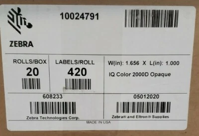 Zebra-10024791- (20 Rolls/420Labels) 1.656inX1.000in-IQ Color 2000D Opaque       - Image 1 of 3