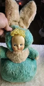 Vintage Canvas Face Plush Bunny Rabbit Toy Doll Musical 1950's - Picture 1 of 7
