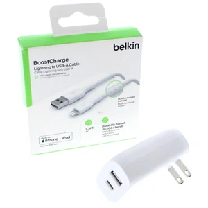 Belkin BOOST CHARGE USB-A Braided Cable for iPhone 3.3FT With Wall Charger - Picture 1 of 3