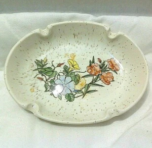 Vintage Ceramic Pottery Craft Oval Ashtray Speckled With Flowers Made In The USA - Picture 1 of 4