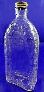 Vintage Liquor Booze Alcohol Bottle w Lid Clear Pressed Glass One Pint Patterned - Picture 1 of 6