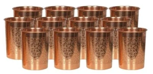 100% Pure Copper Water Drinking Glass Ayurvedic Health Benefits Set Of 12 - Picture 1 of 4