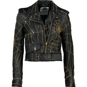 MOSCHINO Nappa Leather Spider Web Chain Embroidery Jacket - UK 8/IT 40 - £8000 - Picture 1 of 15