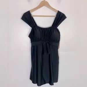 Wantdo One Piece Swimsuit Size 12-14 Black Dresskini Build Up Bra Tankini NWT - Picture 1 of 11