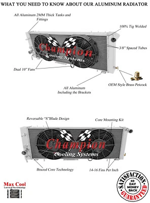 SZ Champion 2 Row Radiator W/ 2 10" Fans for 1984 - 1990 Jeep Wagoneer #EC078 - Image 1 of 4