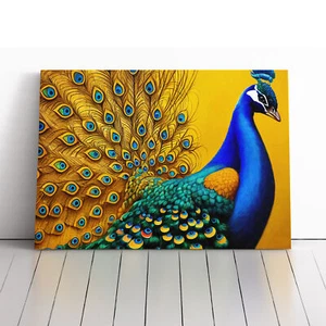 Superb Peacock Canvas Wall Art Print Framed Picture Decor Living Room Bedroom - Picture 1 of 5