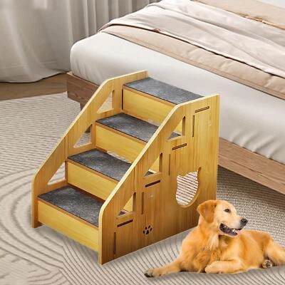 Scale in legno per animali domestici, 4 gradini, rampa per cani, morbidi - Immagine 1 di 4
