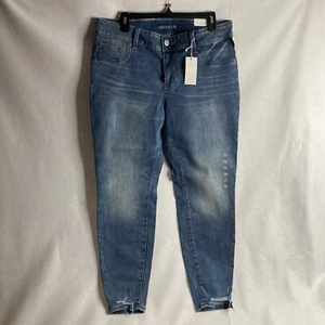 Maurice Sz 14W Short Light Wash Denim Flex Mid Rise Jeggings Distressed Hem - Picture 1 of 8