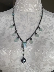 Collar de colección 1990 firmado nido de pájaro calcedonia con perlas, cristal - Imagen 1 de 7