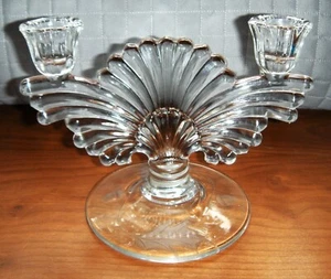Paden City 221 Series Art Deco Candleholders with Oak Leaf & Acorn Etch - Picture 1 of 13