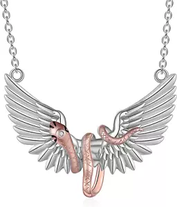 Snake Angel Wing Pendant Necklace for Women Men Sterling Silver Jewelry Gifts - Picture 1 of 6