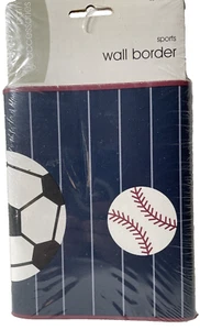 Sports Wall Border Home Pre Pasted 15 feet Baseball Soccer Basketball Stripes - Picture 1 of 4