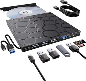 Externes DVD CD Laufwerk Extern USB 3.0 USB C DVD Laufwerk Extern mit SD/TF Slot - Zdjęcie 1 z 6