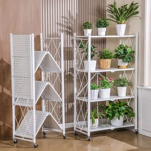 Joybos?® 5 Tier White Heavy Duty Foldable Metal Organizer Shelves with Wheel - Picture 1 of 8