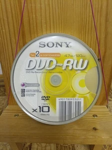 10x Spindle Blank Sony DVD-RW Re-Recordable Discs BRAND NEW FACTORY SEALED #1536 - Picture 1 of 10