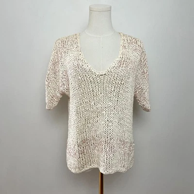 Suéter Top Vintage Años 90 Hecho a Mano Crochet Boho Costero Grueso Tejido Crema Talla L Foto 1 de 4