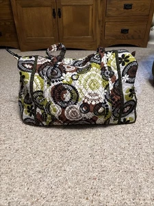 Vera Bradley Black Brown Green Double Strap Weekender 21” Long Duffle Bag - Picture 1 of 5