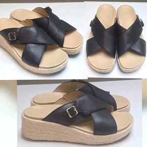 Sandalias Abeo Dylan Solstice Cross Slide Cuero Negro Talla 9.5 Comodidad Neutra - Imagen 1 de 17