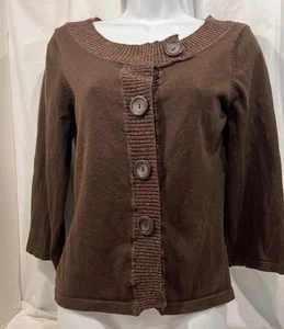 BELLINI maglione cardigan marrone scuro con rifiniture metalliche rame donna M - Foto 1 di 5