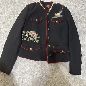 A300 ZARA BLACK JACKET MILITARY BUTTONS EMBROIDERED BLAZER COAT SMALL - S - Picture 1 of 8