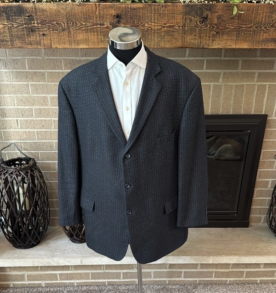 Blazer Joseph & Feiss Hombre 50R Azul Cuadros 100% Lana de Cordero 3 Botones Usado en Excelente Condición Foto 1 de 4