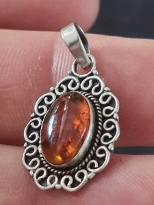 SILVER AND AMBER PENDENT AND FOSSILISED INSECT INSIDE A VINTAGE JEWELLRY CLASSIC - Picture 1 of 7
