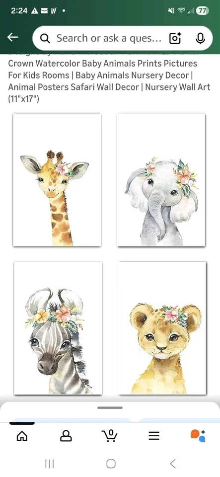 Diseños por Maria Inc Juego de 4 Corona de Flores SIN MARCO Bebé Animales Guardería Arte Foto 1 de 1